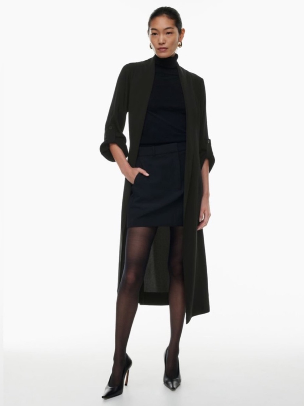 Aritzia Babaton Kahlo Long Robe Matte Satin Duster Jacket Black Medium - Picture 16 of 16